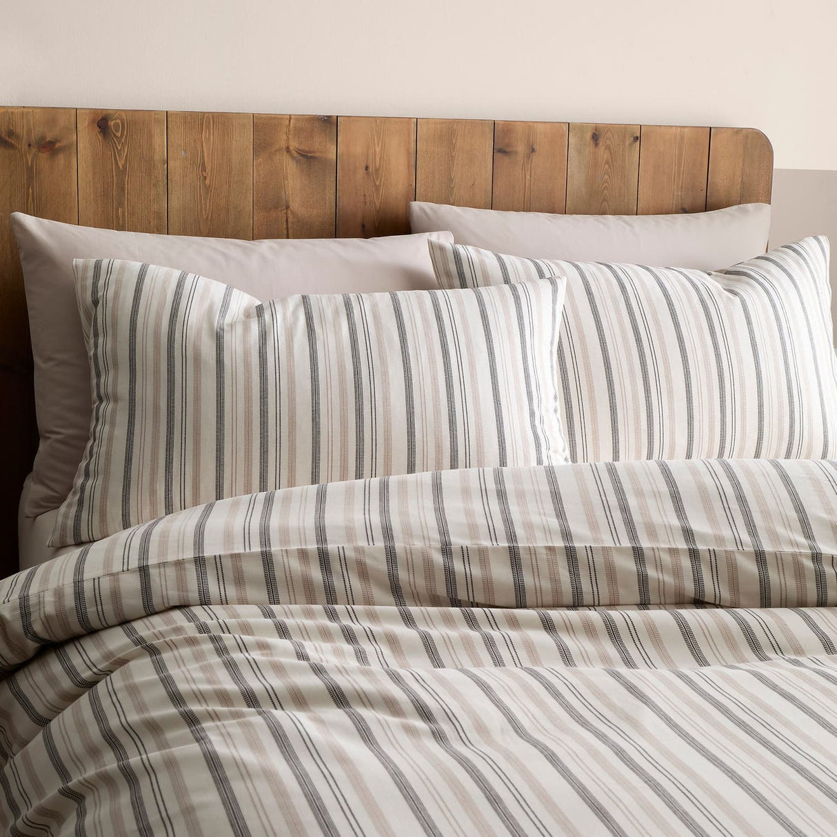 Yarn Dyed Woven 100% Cotton Duvet Cover Set - Natural - Yarn Dyed Woven Thin Stripe Duvet Cover Set In Natural 2