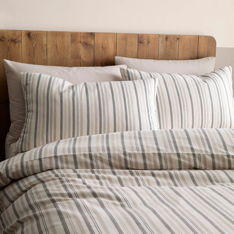 Yarn Dyed Woven 100% Cotton Duvet Cover Set - Natural - Yarn Dyed Woven Thin Stripe Duvet Cover Set In Natural 2
