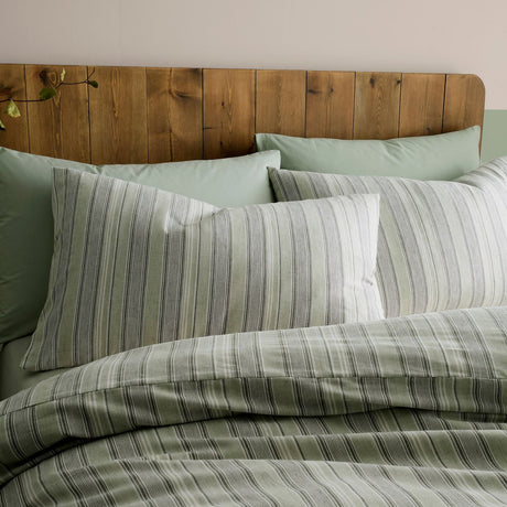 Yarn Dyed Woven 100% Cotton Duvet Cover Set - Green - Yarn Dyed Woven Wide Stripe Duvet Cover Set In Green 2