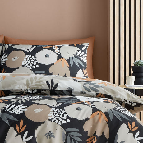 Yasmin Floral Polycotton Duvet Cover Set - Black - Yasmin Duvet Cover Set In Black 2