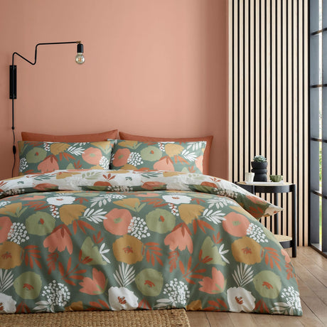 Yasmin Floral Polycotton Duvet Cover Set - Green