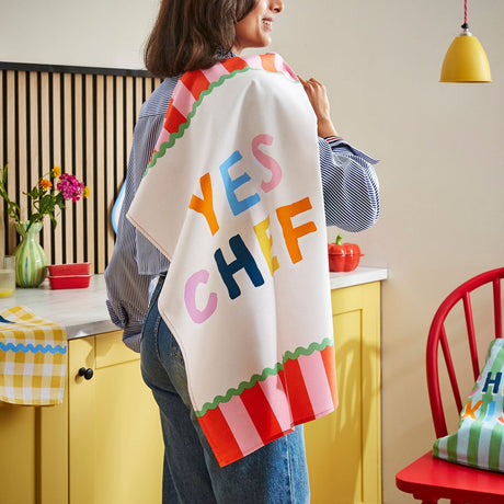 Yes Chef Stripe 100% Cotton Tea Towel Multicolour - Yes Chef Stripe Cotton Tea Towel In Multicolour 2