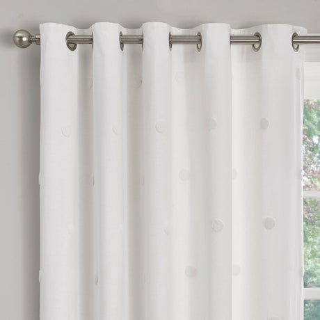 Zara Tufted White Eyelet Curtains Thermal Light Filtering - Zara Eyelet Curtains In White 2