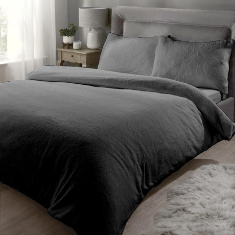 Sherpa Teddy Fleece Charcoal Duvet Cover Set