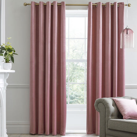 Laurence Llewelyn-Bowen Montrose Velvet Blackout Ready Made Eyelet Curtains - Blush
