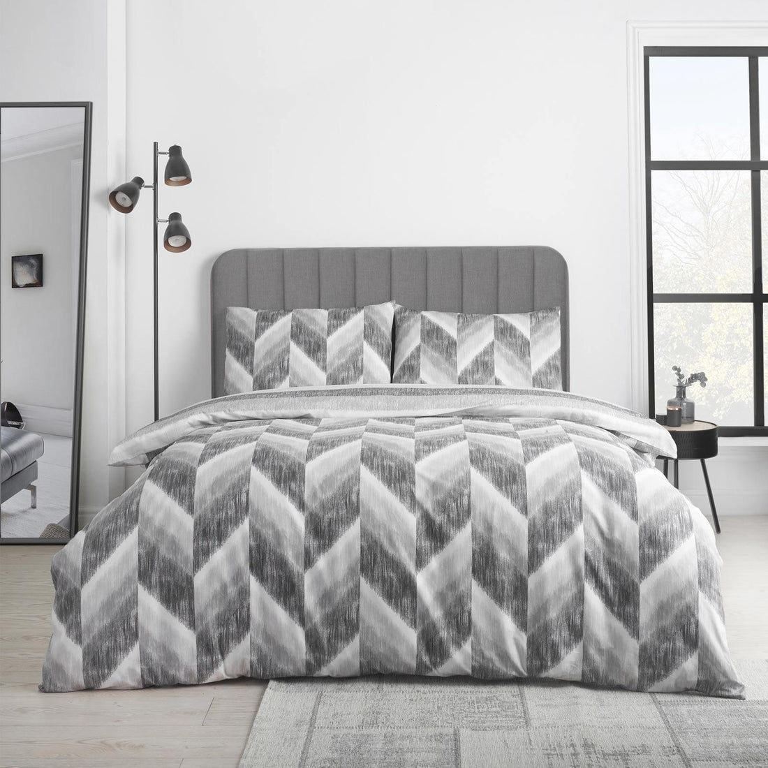 Catherine Lansfield Kamari Stripe Grey Duvet Cover Set