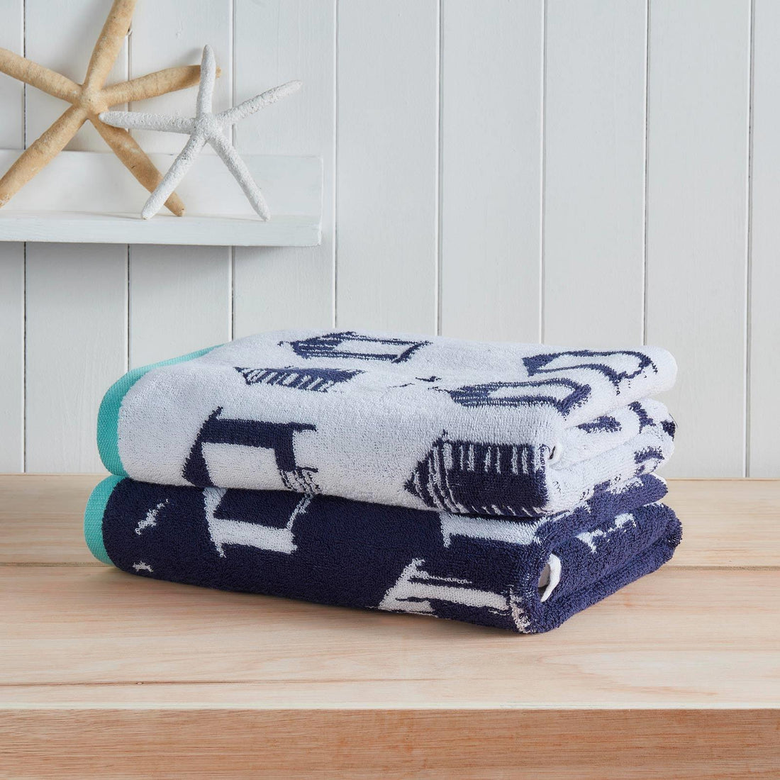 Beach Huts Jacquard 100% Cotton Bathroom Towel