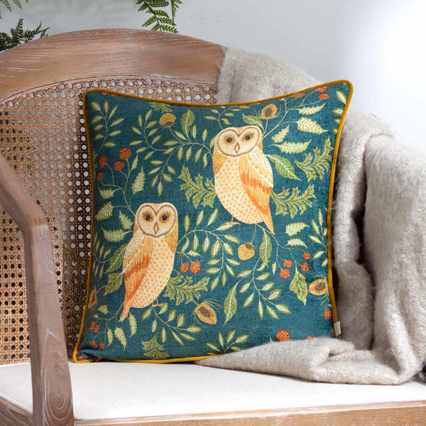 Hawthorn Owls Cushion Cover Teal