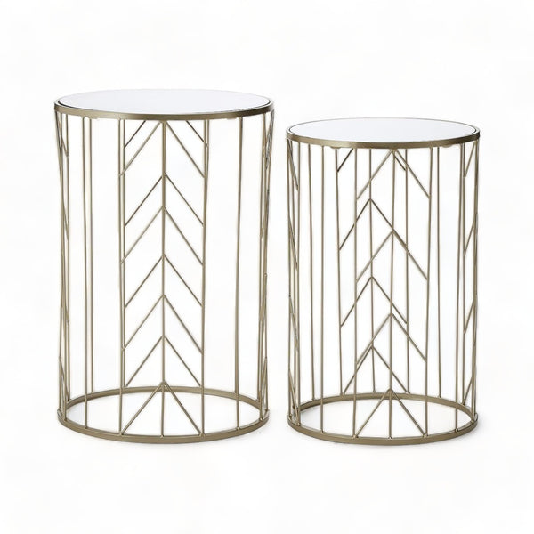 Set of 2 Stackable Chevron Style Iron Side Tables
