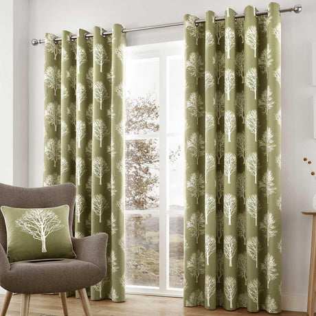 Woodland Trees Ready Made Eyelet Curtains - Green