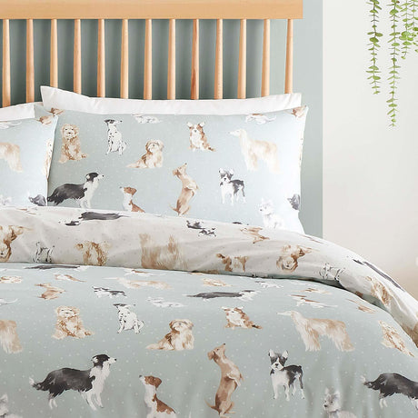 Cute Dogs Duvet Cover Set Duck Egg