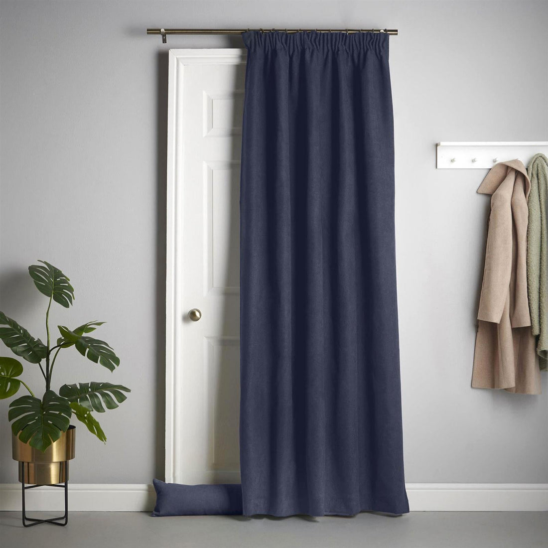 Tape Top Navy Velvet Chenille Thermal Blackout Door Curtain 55 x 84 Inch