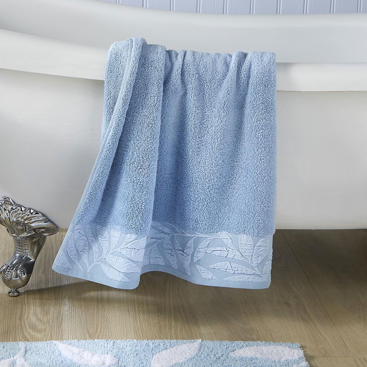 Lacie Jacquard Leaf Trim 550gsm Zero Twist Towel - Blue