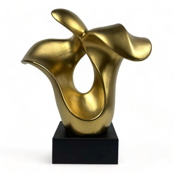 Abstract Sculpture Matte Gold with Black Stand 48.5cm