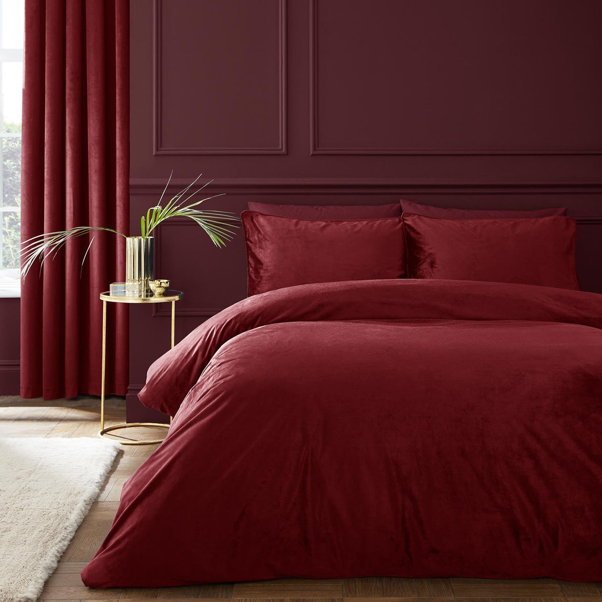 Catherine Lansfield Kingsley Matt Velvet Duvet Cover Set - Raspberry