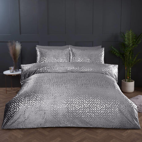 Bellagio Metallic Velvet Silver Duvet Cover Set