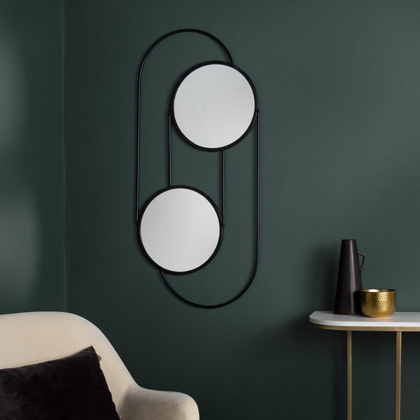 Abstract Double Circular Tall Wall Mirror Black - Ideal