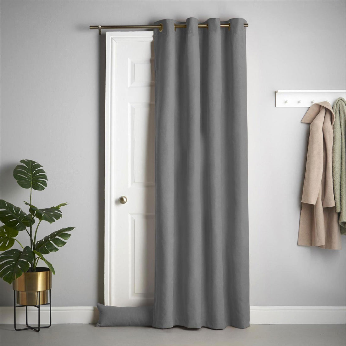 Eyelet Slate Velvet Chenille Thermal Blackout Door Curtain 55 x 84 Inch