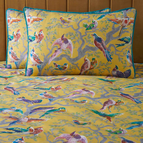 Birdity Absurdity Cotton Sateen Yellow Duvet Cover Set