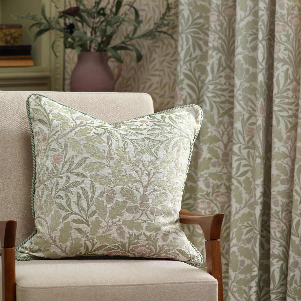 Acorn Stone / Sage Thermal Dimout Pencil Pleat Curtains - additional product view 3