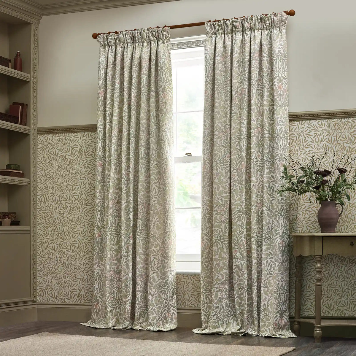 Acorn Stone / Sage Thermal Dimout Pencil Pleat Curtains - additional product view 5