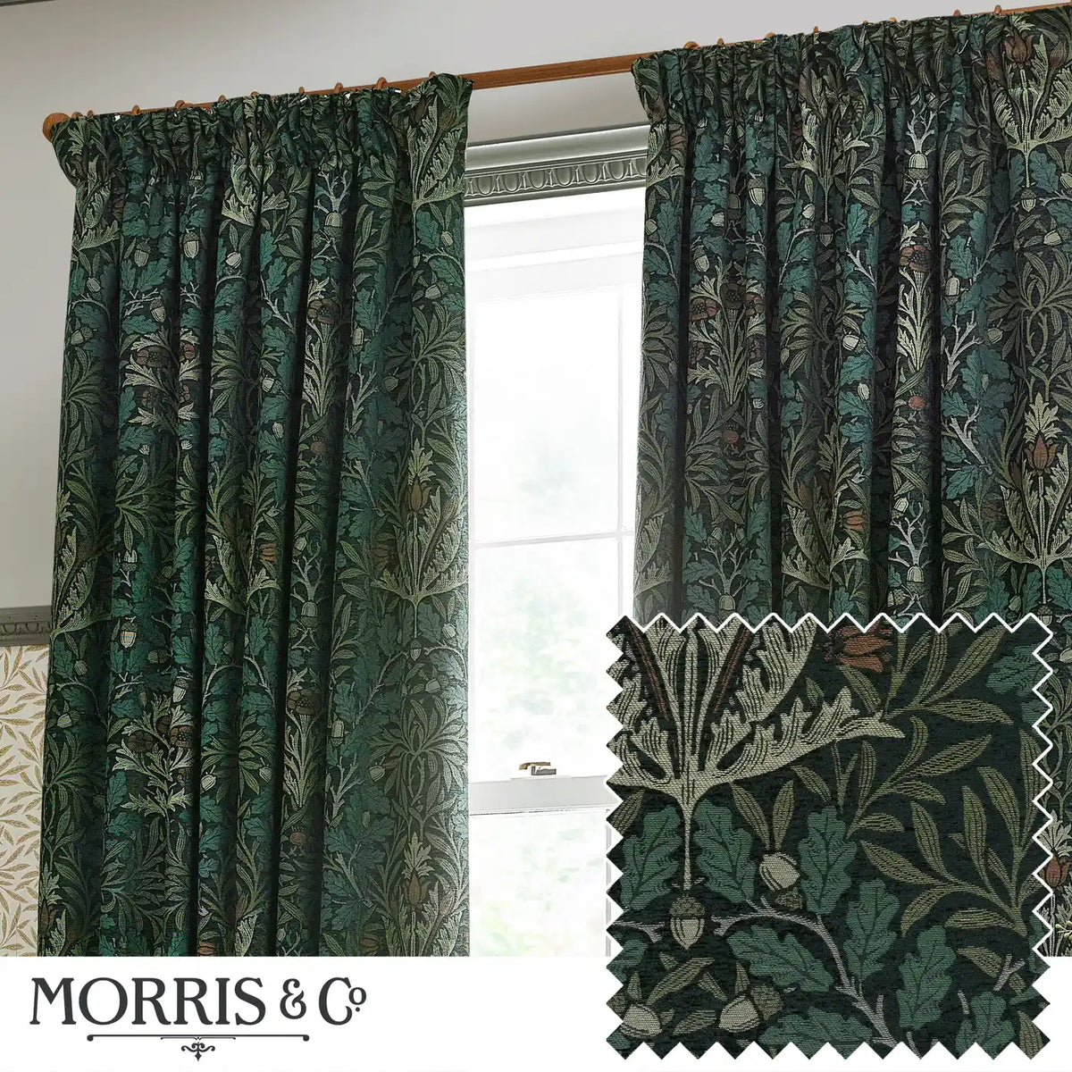 Acorn Thyme / Forest Thermal Dimout Pencil Pleat Curtains - additional product view 1