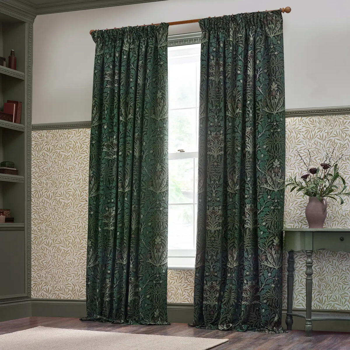 Acorn Thyme / Forest Thermal Dimout Pencil Pleat Curtains - additional product view 5