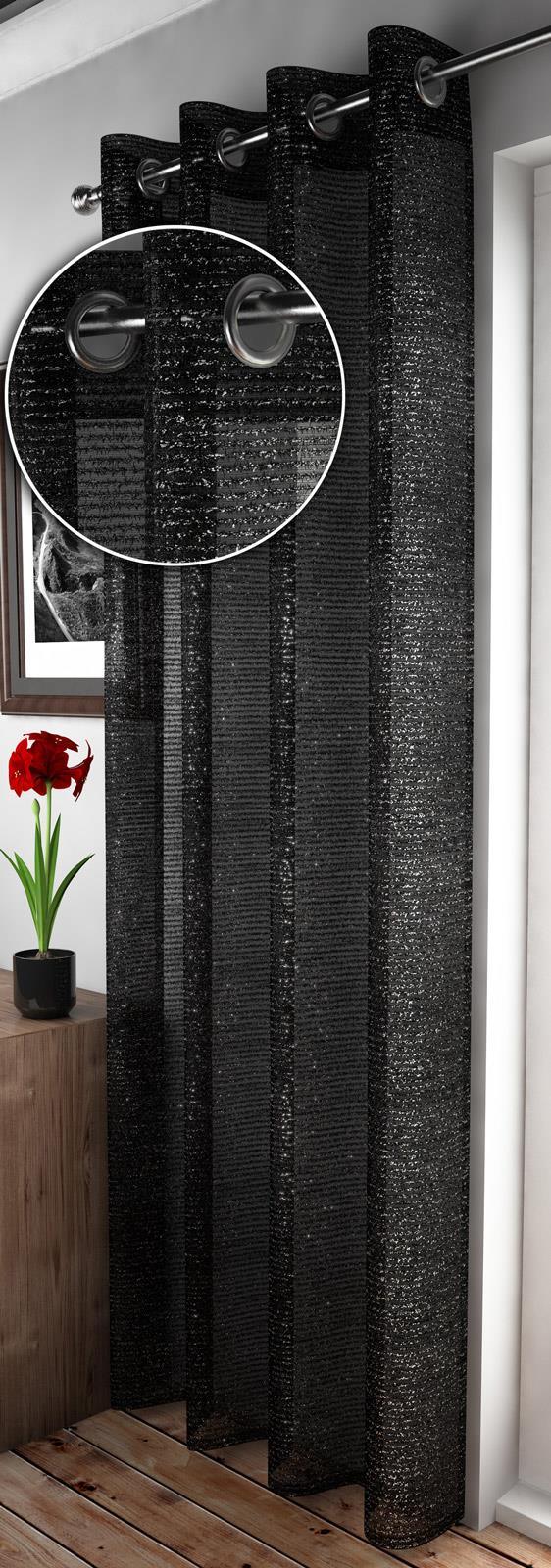 Adele Eyelet Voile Panel Black 140cm x 183cm - Ideal