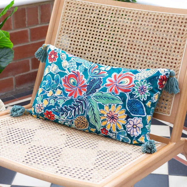 Adeline Floral Tasselled Cushion Cover 12" x 20" - Ideal