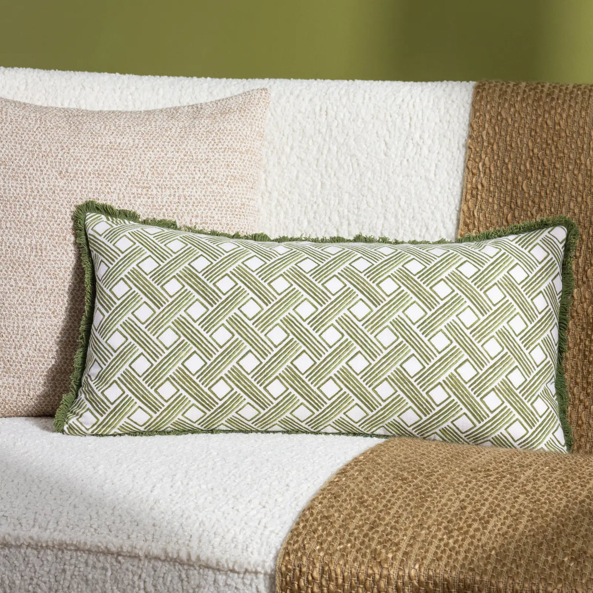 Alexa Geometric Cushion Cover Olive 30 x 60cm - image 1