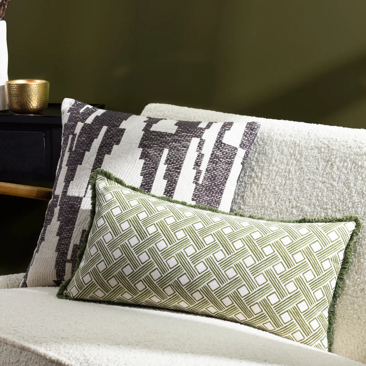 Alexa Geometric Cushion Cover Olive 30 x 60cm - image 4
