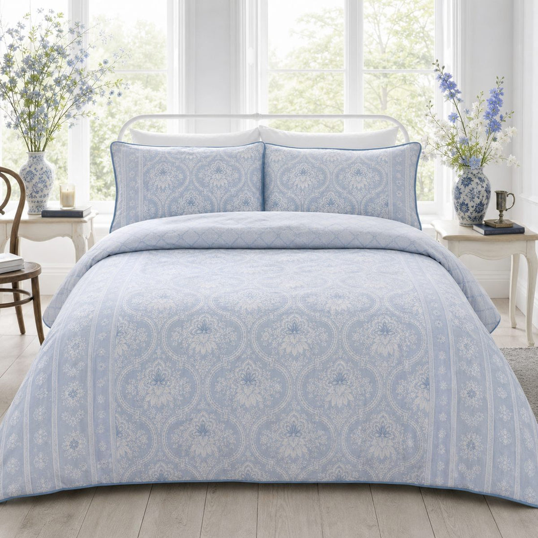 Alexia Blue Floral Cotton Duvet Cover Set