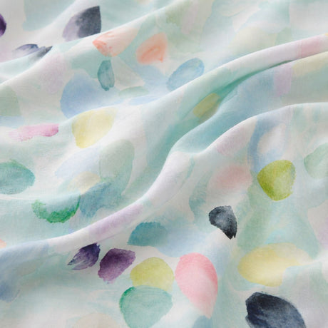 Macro close-up of Alfresco duck egg multicolour cotton duvet cover fabric