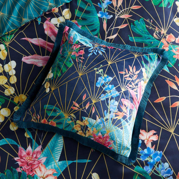 Aloria Botanical Tassel Fringe Navy Cushion - Ideal