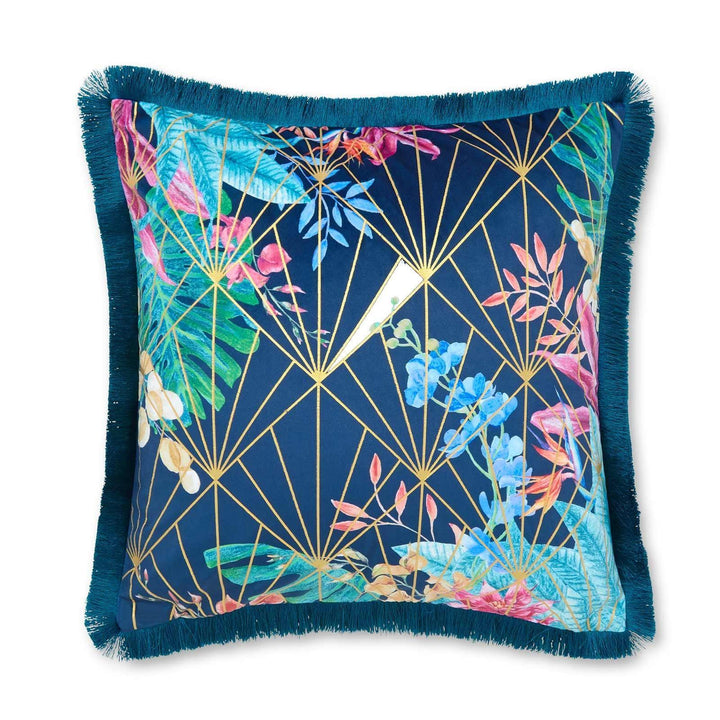 Aloria Botanical Tassel Fringe Navy Cushion - Ideal