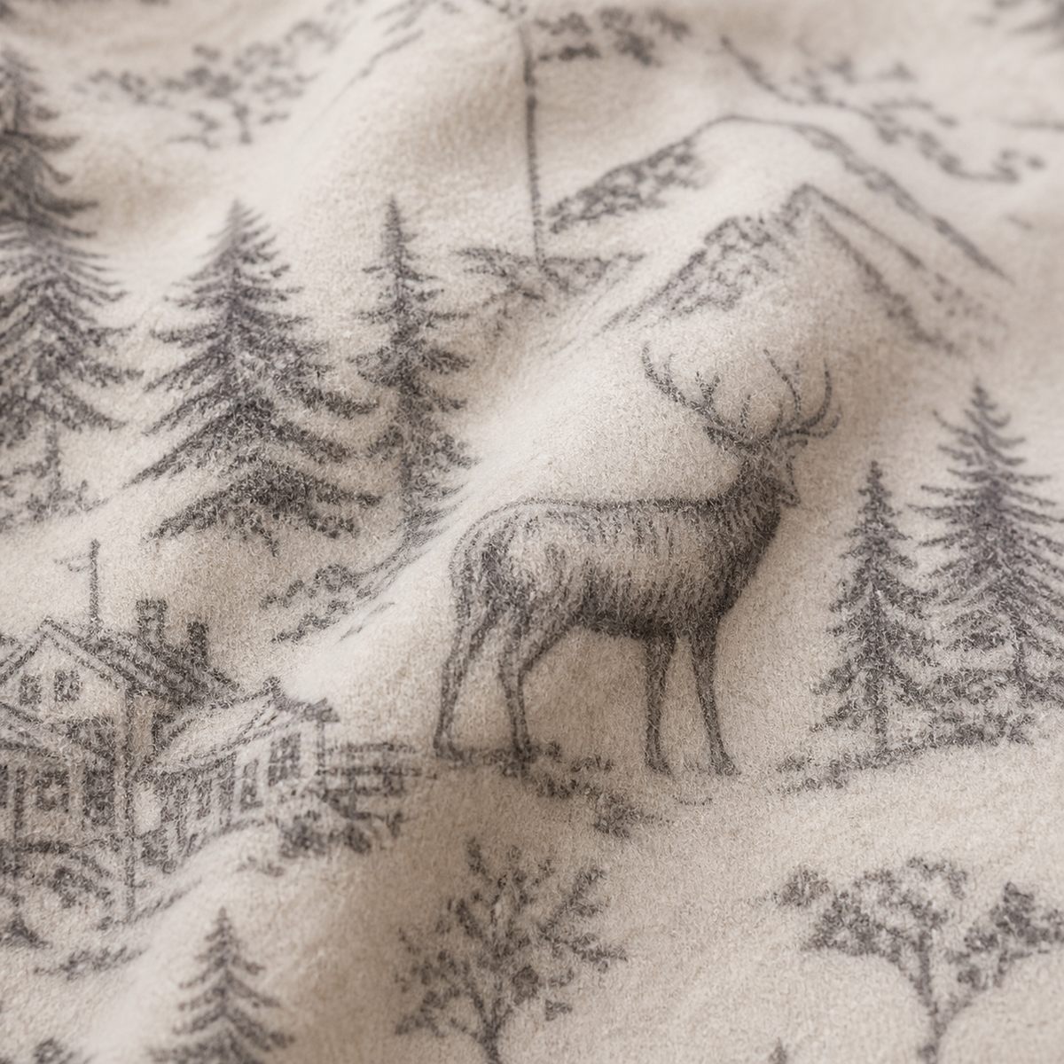 Macro close-up of the natural fabric on the Alpine Stag Flannelette Duvet Cover Set