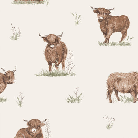 Catherine Lansfield Angus Highland Cow Wallpaper Natural