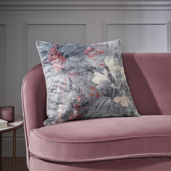 Anthea Floral Velour Cushion Pink - Ideal