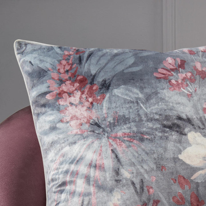 Anthea Floral Velour Cushion Pink - Ideal