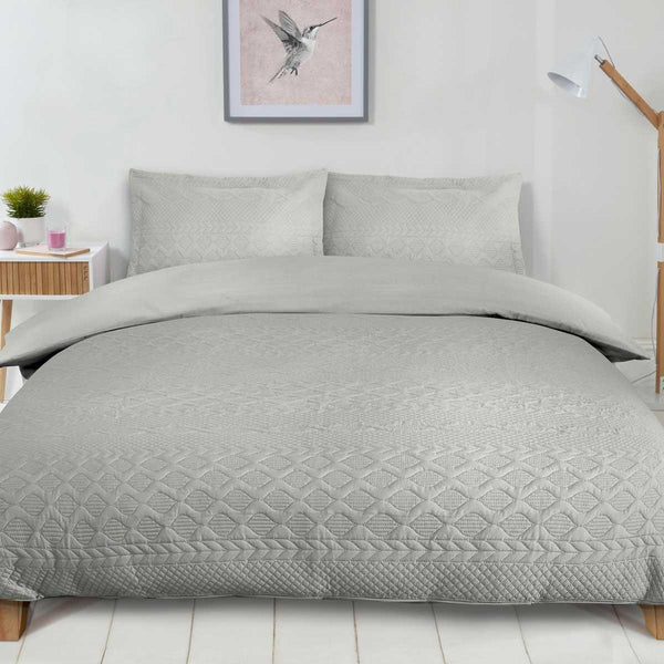 Aran Embroidered Duvet Cover Set Silver - Ideal