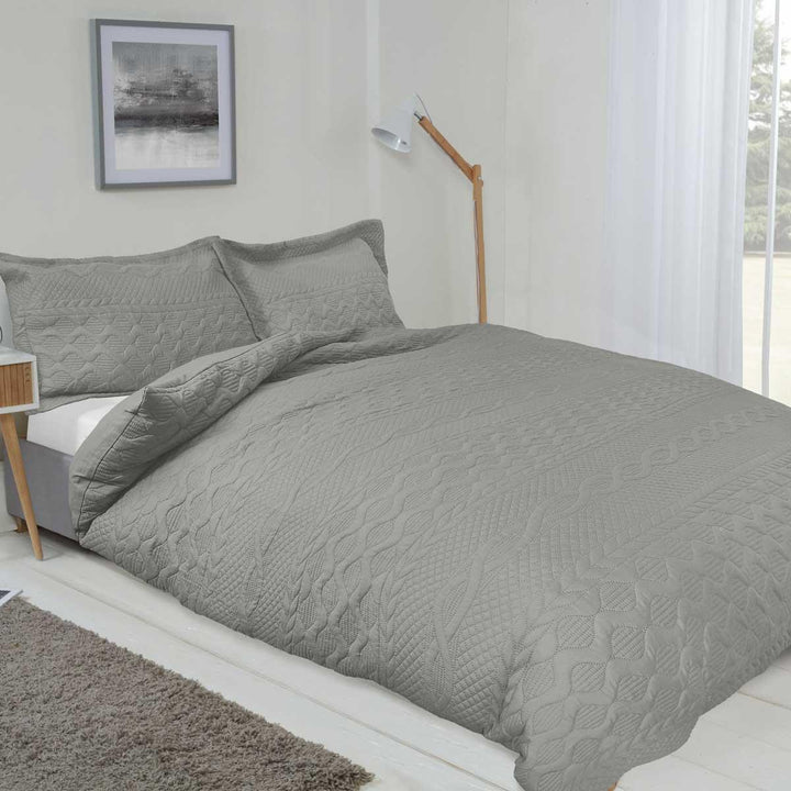 Aran Embroidered Duvet Cover Set Silver - Ideal