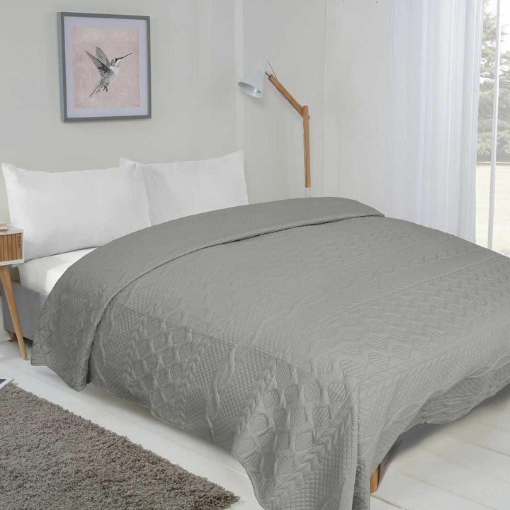 Aran Textured Bedspread Set Silver - Ideal