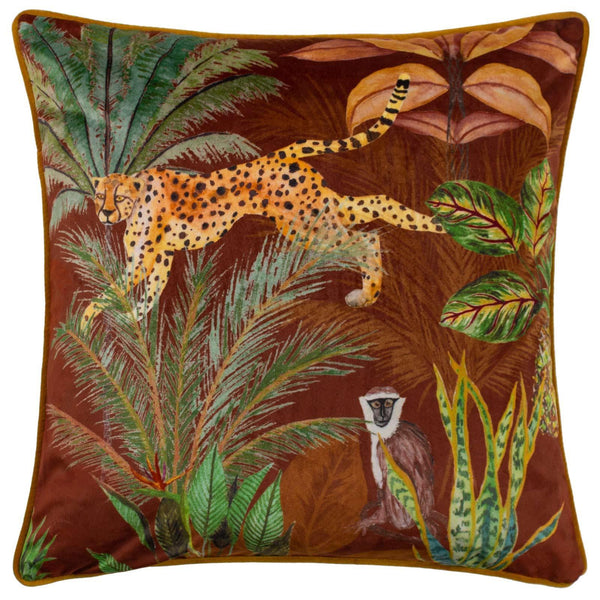 Aranya Cheetah Rust Velvet Cushion Cover 17" x 17" - Ideal