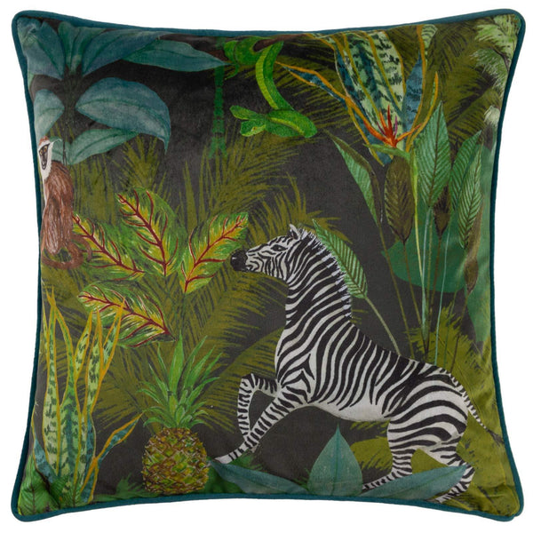 Aranya Zebra Piped Velvet Cushion Cover 17" x 17" - Ideal