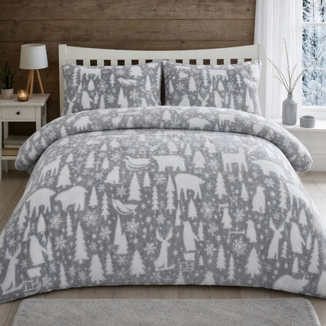 Arctic Animals Cosy Microfibre Duvet Cover Set styled on a bed in a coordinated bedroom lifestyle scene