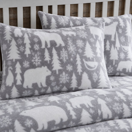 Close-up of matching Arctic Animals Cosy Microfibre Duvet Cover Set pillowcases showing the pattern and fabric detail