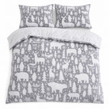 Overhead flat lay of the Arctic Animals Cosy Microfibre Duvet Cover Set with two matching pillowcases