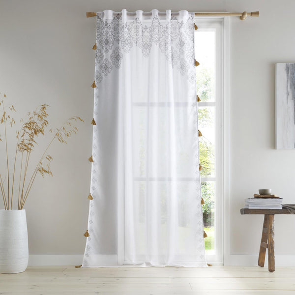 Ariana Tassel Voile Curtain Panel White & Natural - Ideal
