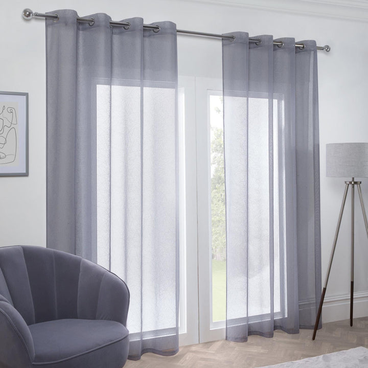 Aries Eyelet Voile Curtain Panel Silver - Ideal