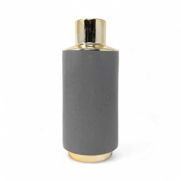 Art Deco Bottle Vase Grey & Gold 20cm - Ideal